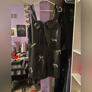 black faux leather bow dress